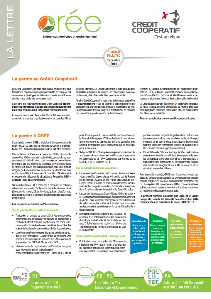 Couverture Lettre Orée - Crédit Coopératif speciale Pollutec 2014 Couverture Lettre Orée - Crédit Coopératif speciale Pollutec 2014